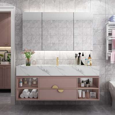 Light luxury Pink bathroom cabinet combination Wall mounted bathroom cabinet with mirror