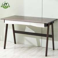 Simple wooden desk, black table and chair for living room