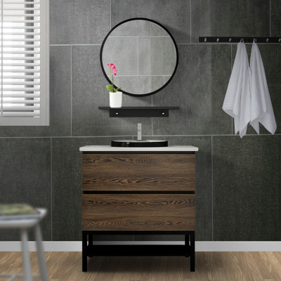 Hotel Furniture Floor standing hotel bathroom vanity single sink cabinet with mirror